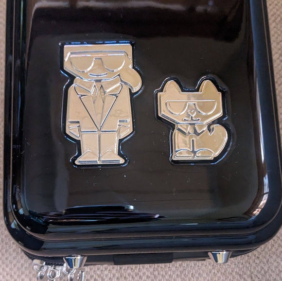 Karl Lagerfeld Paris Maybelle Hard Side Mini Suitcase Backpack in Glossy Black - Picture 9 of 16